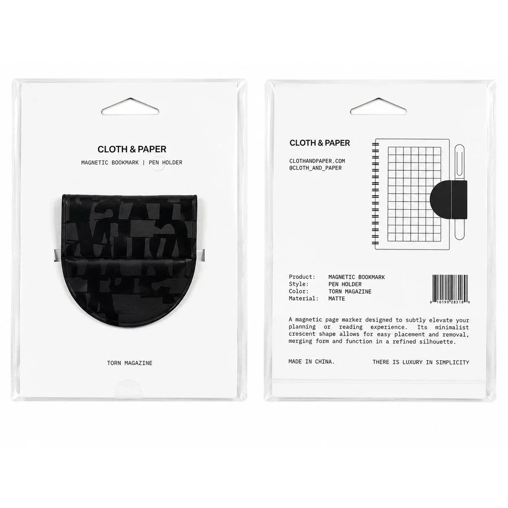 Cloth & Paper Magnetic Bookmark Pen Holder Torn Magazine Matte Black Crescent
